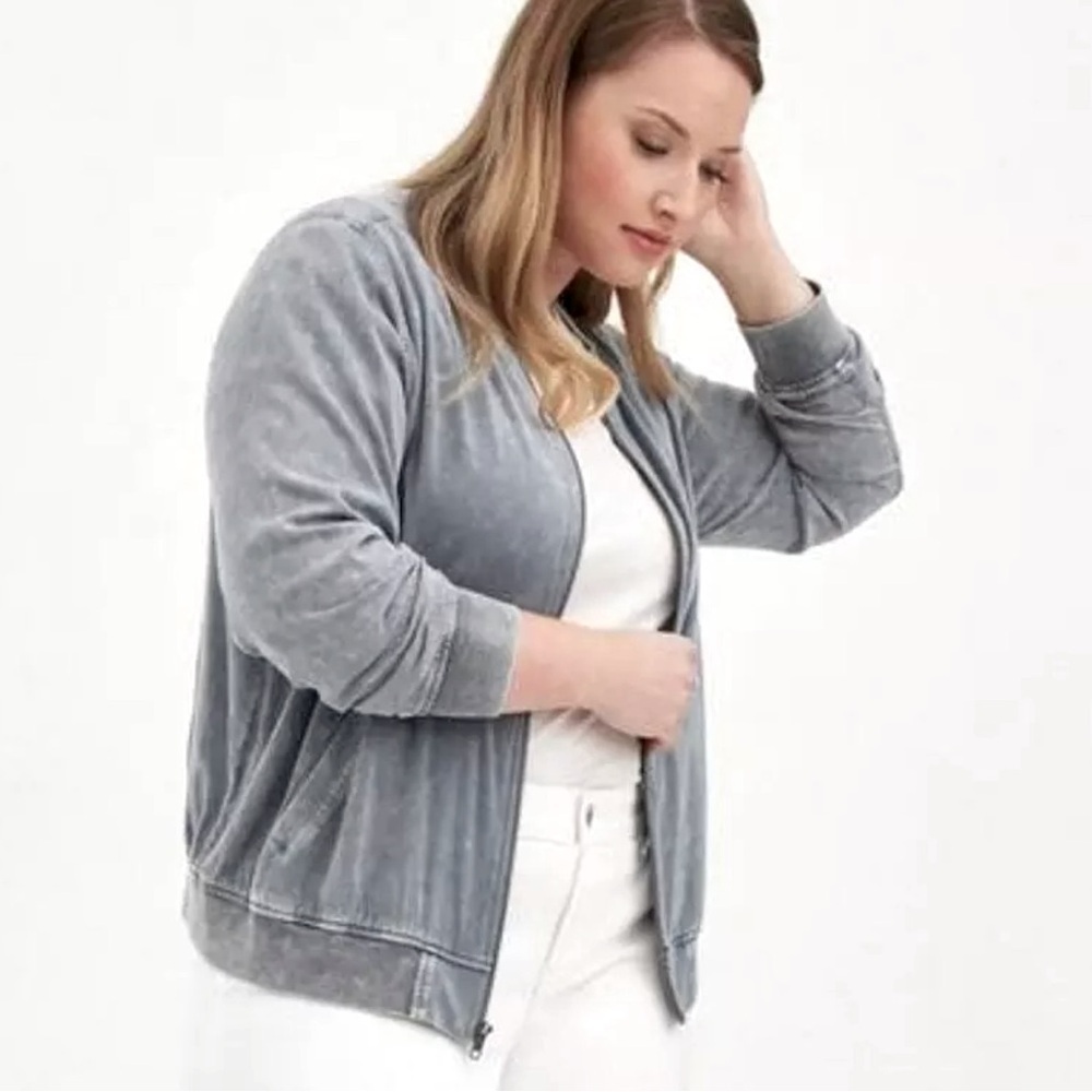 Torrid Challis Bomber Lightweight Jacket 2X Mineral Wash Blue Zipper